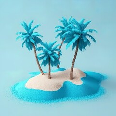 Coconut trees with beach sand on blue background. summer concept. 3d rendering palm sand island blurred hot water sea minimalist paradise tropical climate Generative AI 