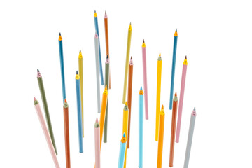 Rainbow colored wooden pencils with faces have many emotions