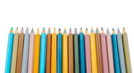 Rainbow colored wooden pencils with faces have many emotions