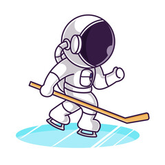 Fototapeta premium Little Cute Astronaut Kids Playing Ice Hockey. Cartoon Logo Illustration Design. Isolated Premium Vector File, background is easy to edit. Can use for Icon, Logo, banner, flyer or any design project