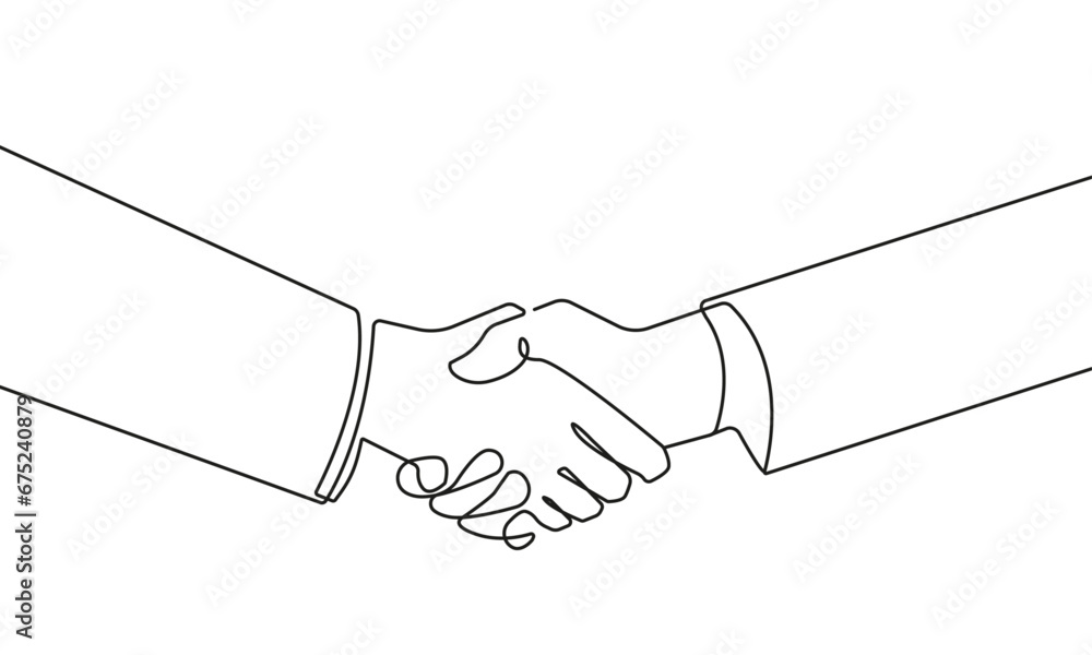 Poster handshake continuous one line drawing. business partnership concept in linear minimal style. hands d