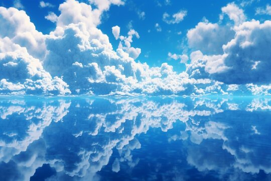 A blue sky with clouds. Generative AI © Lysandra