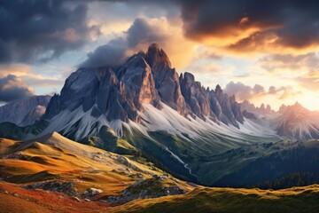 Panoramic view of Dolomites mountain range, Italy, Panoramic view of the Dolomites. Italy, Europe, AI Generated