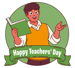 Happy teachers day with male teacher carrying books