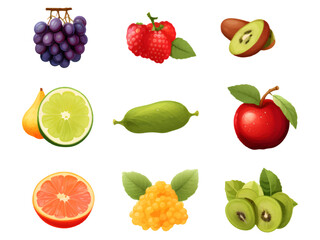 set of fruit on a white background