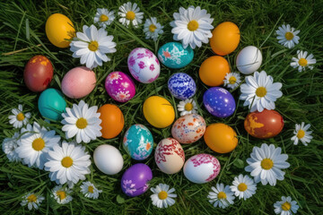 Fototapeta na wymiar Vibrant Painted Easter Eggs with Floral Detail in Stunning Close-Up