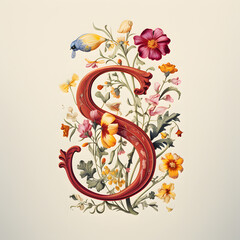 Typographical logo floral letter S serif typeface - Generated by AI