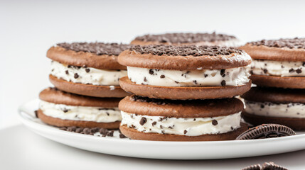 Fototapeta na wymiar Sandwich cookies with cream on white table, close-up.