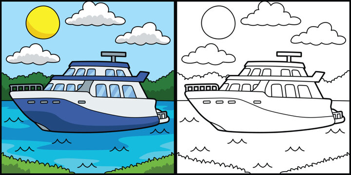 Yacht Vehicle Coloring Page Colored Illustration