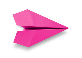 Pink paper plane origami isolated on a white background