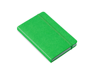 Green closed notebook isolated on white