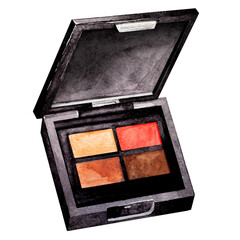 Orange eye shadow on white background side view. Watercolor makeup. Isolated. For cards and banner