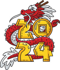 Year of the Dragon 2024 Cartoon Colored Clipart 