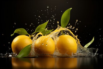 Cinematic shot of lemon with water splashing