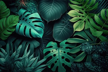 Green Planet. Tropical leaves. AI generated