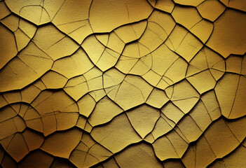 Close-up. Badly fixed building facade gold wall covered with cracks in stucco and paint. crack with...