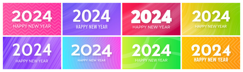 2024 Happy New Year on colorful backgrounds