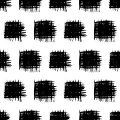 Seamless pattern with black brush stroke in square form