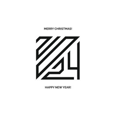 Happy New Year 2024 logo text design. Vector modern minimalistic text with black numbers. Isolated on white background. Concept design.