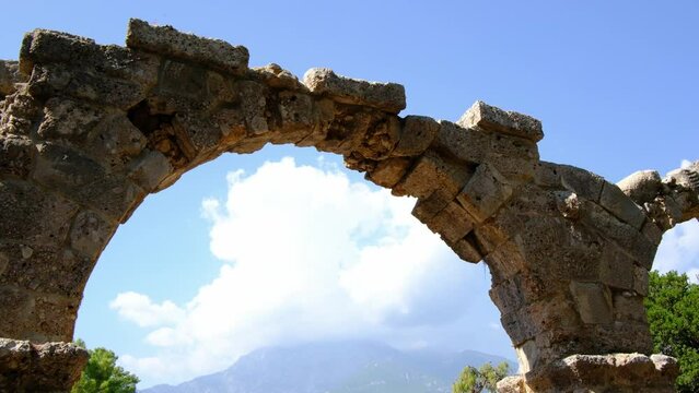 Antique ruins mediterrenean old city phaselis Turkey. Phaselis or Faselis was a Greek and Roman city on the coast of ancient Lycia. Its ruins are located north of the modern town Tekirova
