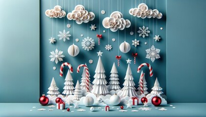 Winter Christmas Paper Cut Composition