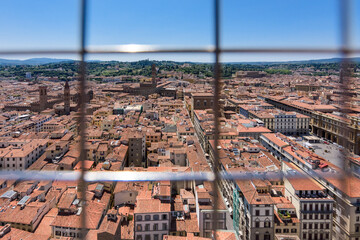 Florence, Italy - June 28, 2023: View on cityscape and the dome of the Cathedral of Florence.