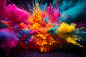 Vibrant celebration of spring with colorful Holi paint powder explosion. Generative AI