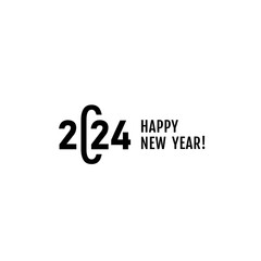 Happy New Year 2024 logo text design. Vector modern geometric minimalistic text with black numbers. Isolated on white background. Concept design. The Year Of The Dragon