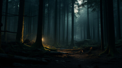 
mysterious magical forest at night