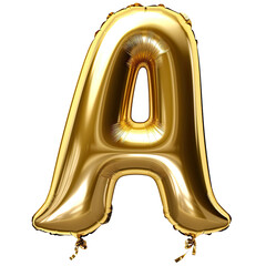 Gold balloon shaped the letter A cut out transparent isolated on white background ,PNG file