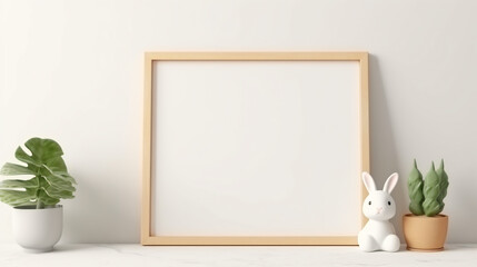 Empty photo frame mockup on white marble table