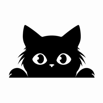cute illustration of black cat peaking , generative AI