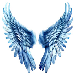 Fototapeta premium Blue Watercolor Angel Wings Isolated on Transparent Background