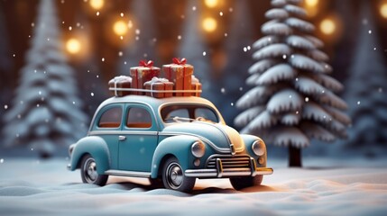 Fototapeta na wymiar christmas car in the snow