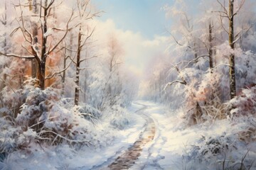 Obraz na płótnie Canvas Snowy Forest Paths - Generative AI