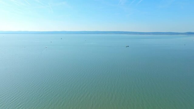 Panoramic Aerial View Of Lake Neusiedl With Sailboats In Burgenland, Austria. 