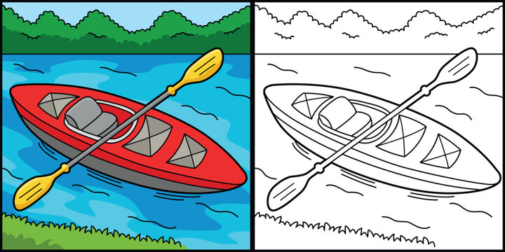 Kayak Coloring Page Colored Illustration