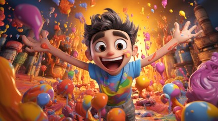 Holi Festival 25th March 3D cartoon Generative AI