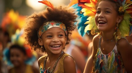 Joyful Children at Local Carnival Parade  - obrazy, fototapety, plakaty