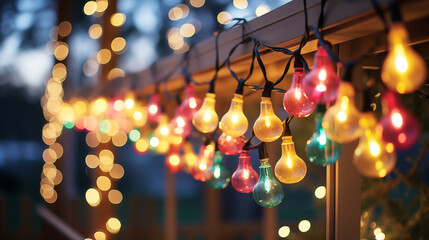 Put up lights around your home to prepare for Christmas and the holidays. - obrazy, fototapety, plakaty