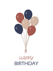 Happy birthday party card with air balloon on white background.
