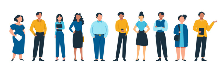 Vector of a business multinational team of diverse cartoon men and women