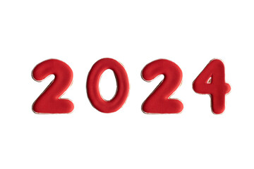 Inscription in red numbers 2024 isolated on white background. Happy New Year 2024