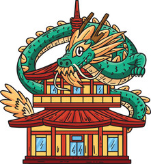 Year of the Dragon Dragon and Pagoda Clipart 