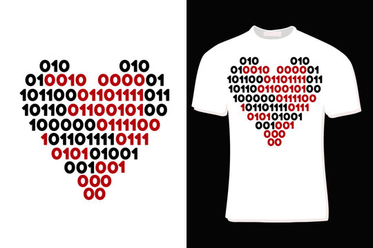 I love you 01001001 00100000 Binary Code Computer Programmer  T-Shirt Design For Print, Poster, Card, Mug, Bag, Invitation And Party.