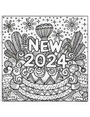 cute coloring page for the new year 2024 mandala