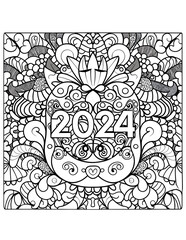 cute coloring page for the new year 2024 mandala