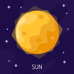 Bright star sun in space among the stars Vector illustration of outer space with the sun.
