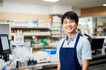 portrait of a cashier in a convenience store