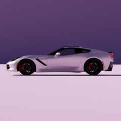 4K Square a white car with purple background